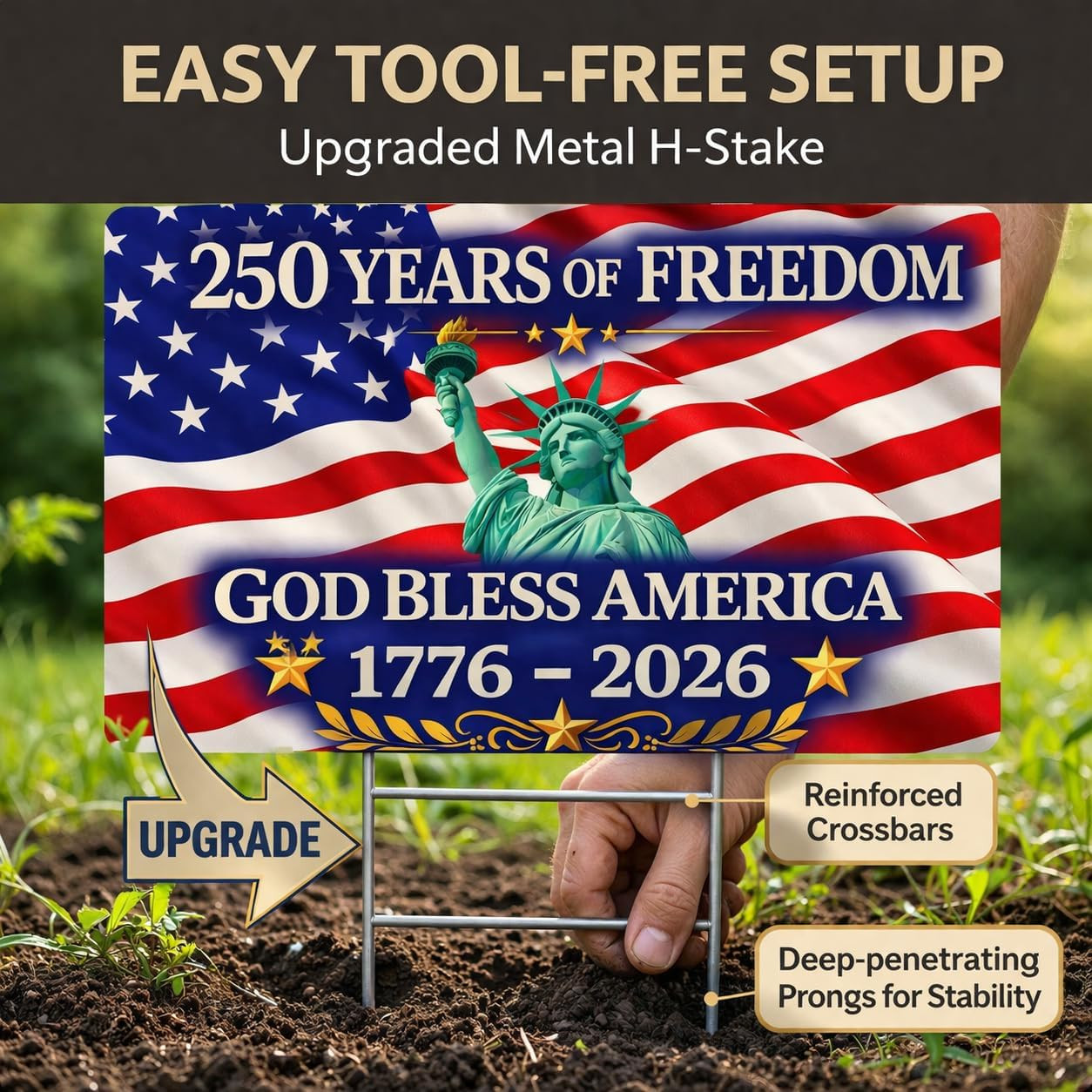 18X14 Inch Double Sided Patriotic Yard Sign with Metal Stake, God Bless America