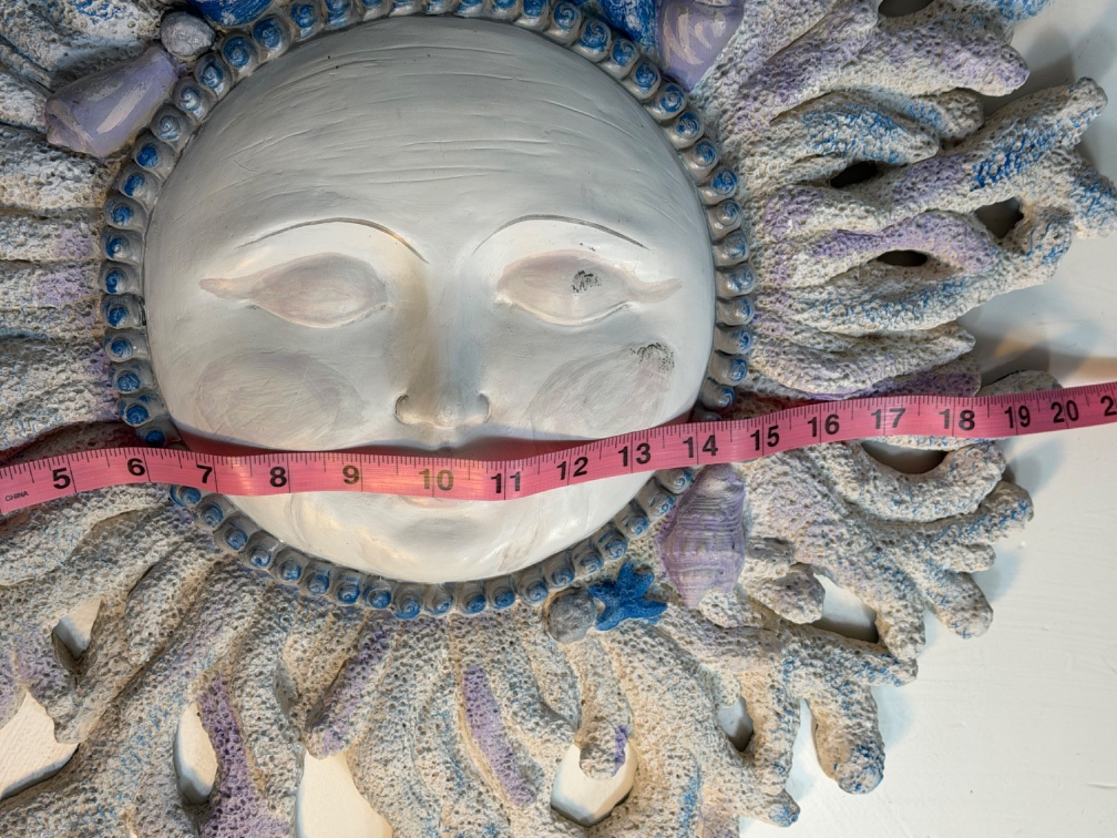 Large Coastal Sun Moon Wall Plaque Coral Seashell Starfish Beach Decor 20 Inch