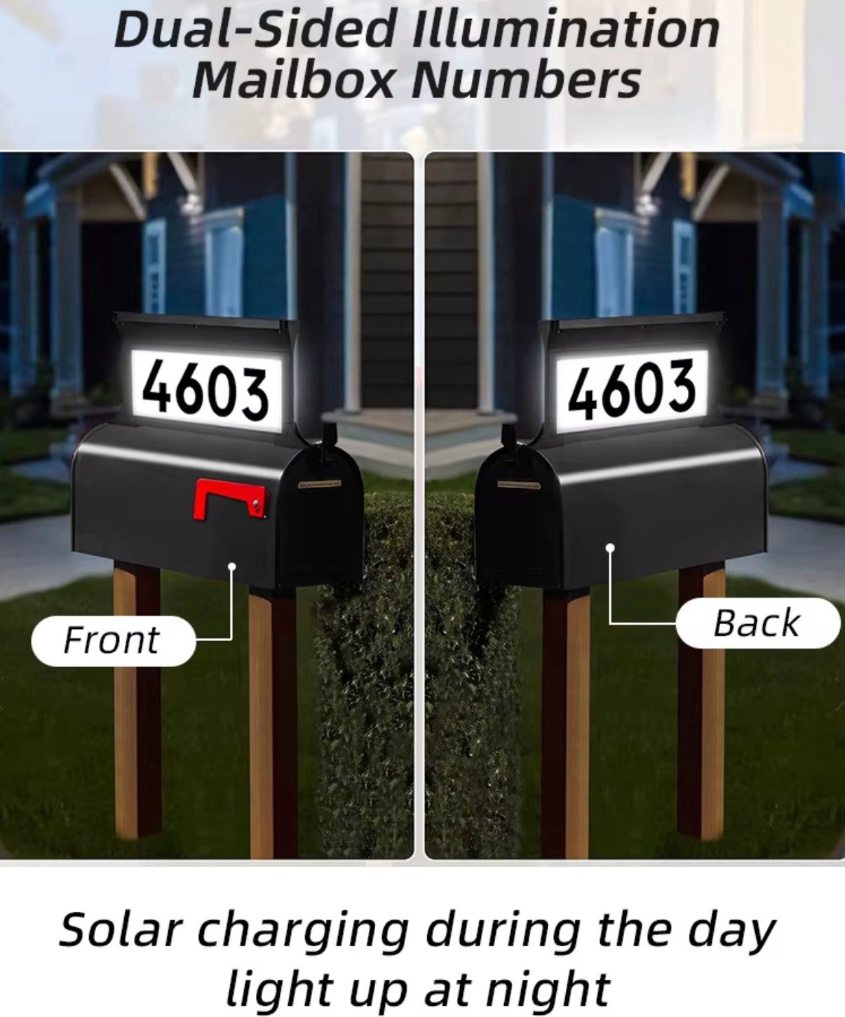 Solar Address Sign Mailbox House Number Plaque Double Side 3 Light Color