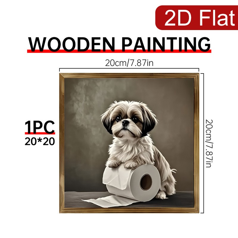 Muted Tone Shih Tzu Dog Toilet Paper Farmhouse Bathroom Tabletop Wooden Sign