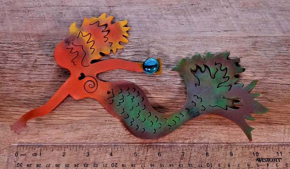 NCE Coastal Die Cut Metal Rustic Mermaid Holding Orb Wall Art 10.5″ X 8.25″