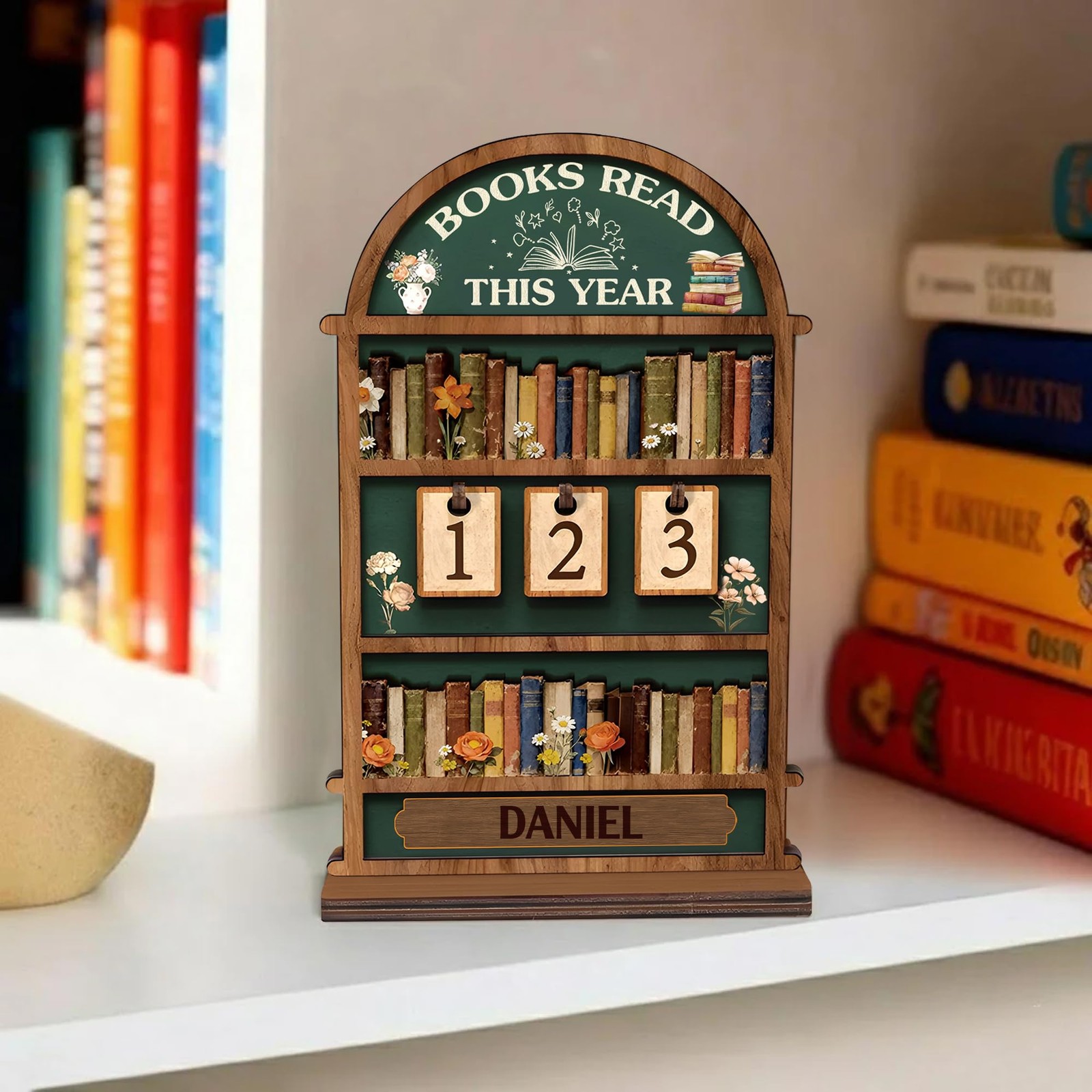 Books Read This Year Tracker Sign – Wooden Reading Counter Shelf Decor, Thoug…