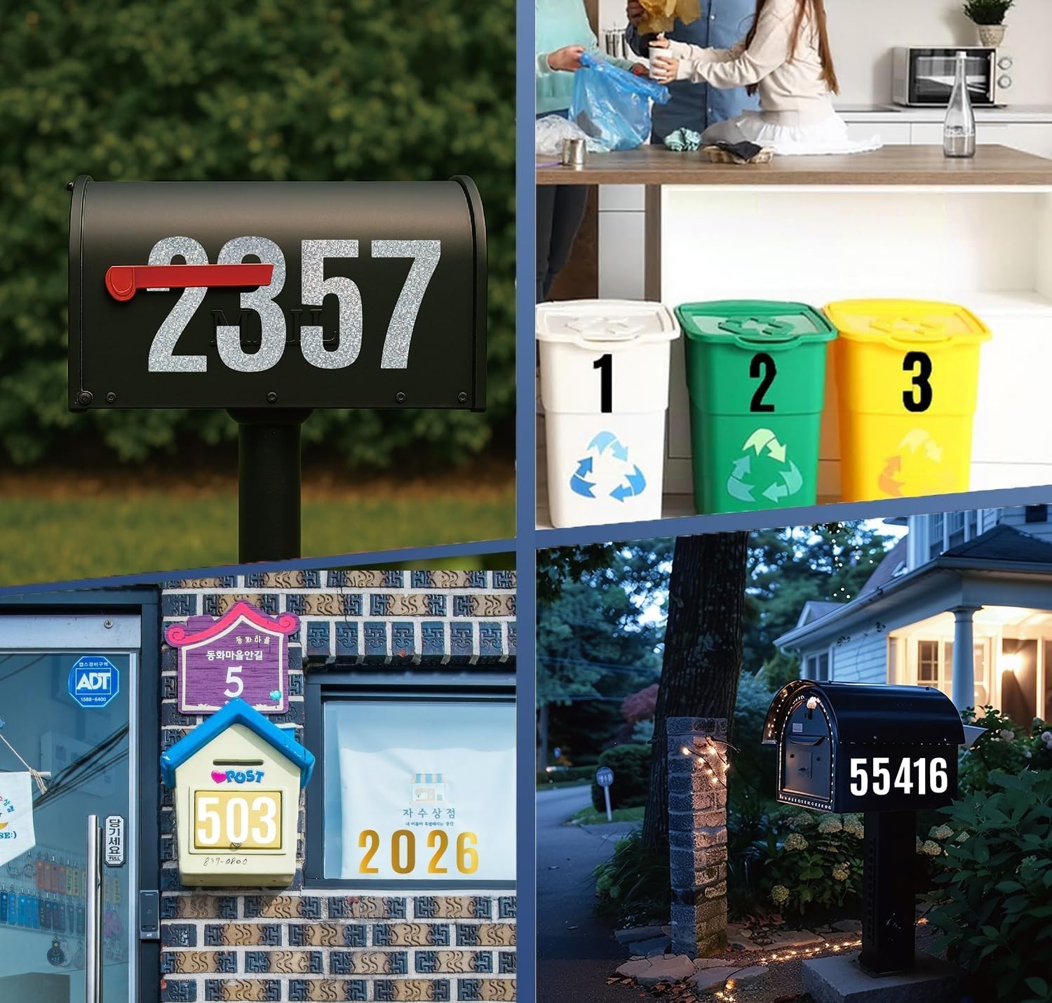 4Inch Large Number Stickers 5Sheets Self Adhesive Waterproof Vinyl Mailbox White