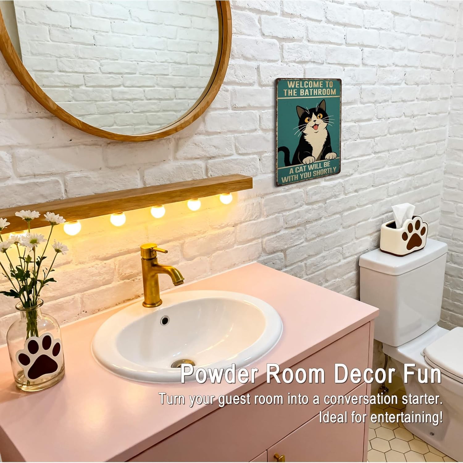 Welcome to the Bathroom A Cat Will Be with You Shortly – bathroom cat green