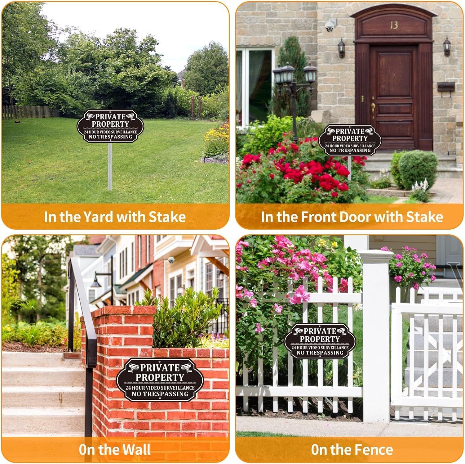No Trespassing Signs Aluminum 14×7 Inches Video Surveillance Sign Stake Pack …