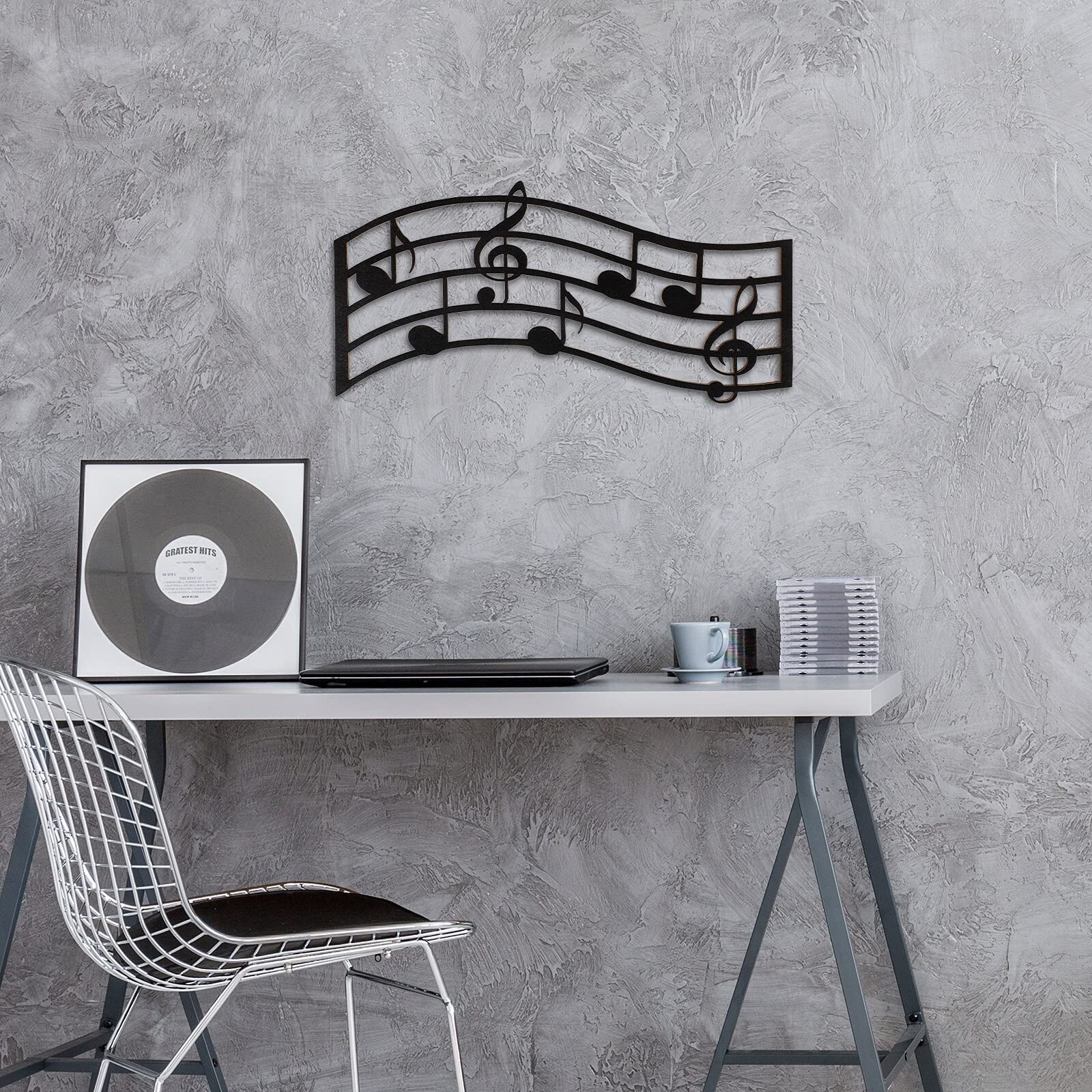 Black Treble Clef Glossy Wooden Wall Decoration Music Notes Silhouette Artwor…