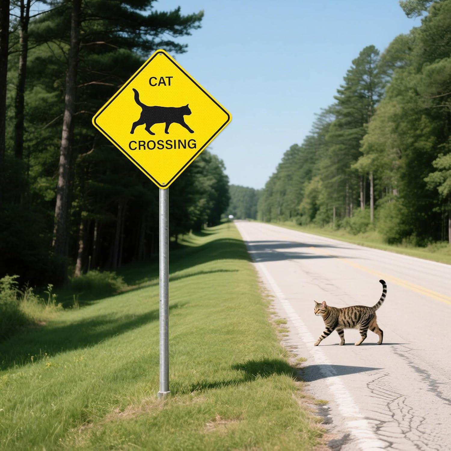 2 Pack Cat Crossing Sign 12″ x 12″ Engineer Grade Reflective Aluminum Sign Pets