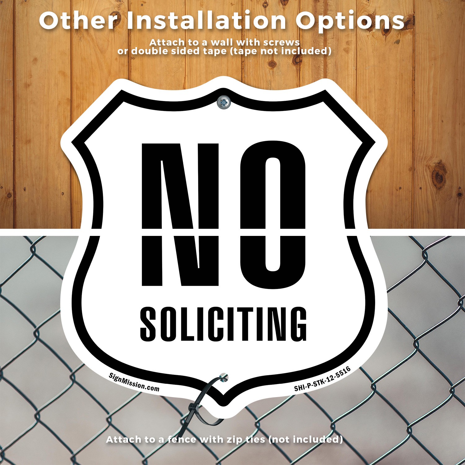 No Soliciting Shield Shaped Sign With Stake Weather Resistant Crafted in the USA