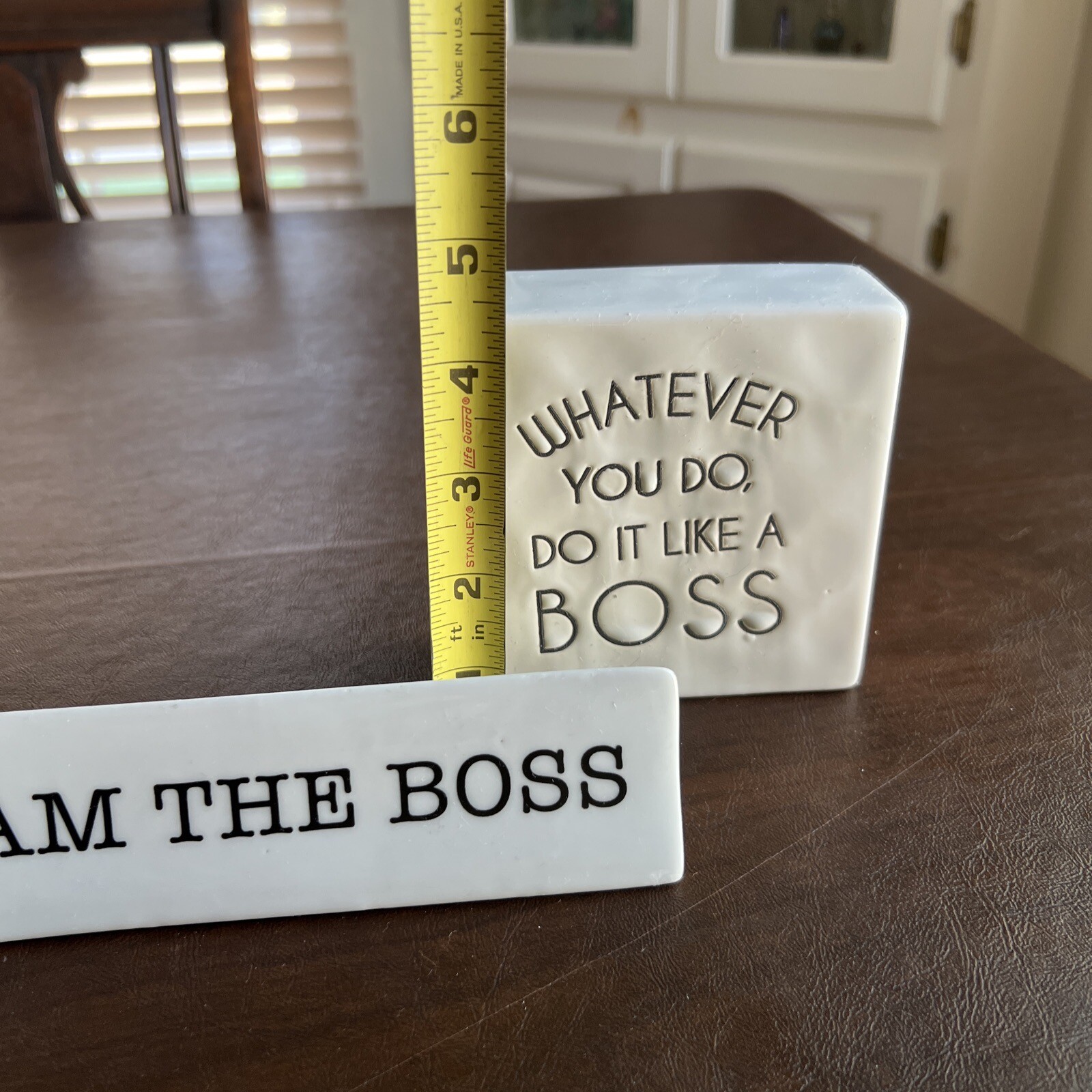 DECOR White Ceramic 3 BOSS Glossy Desk Plaques Set Of 3