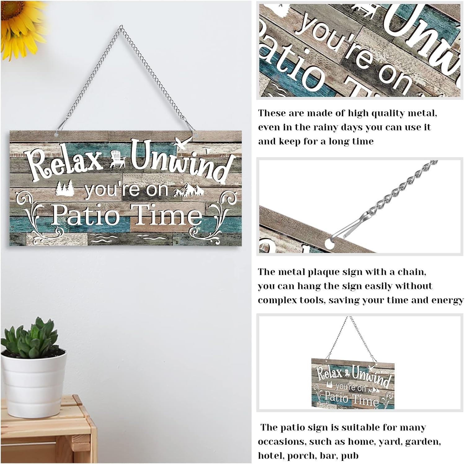 Rustic Metal Patio Sign Outdoor Wall Decor Farmhouse Hanging Porch Garden Art
