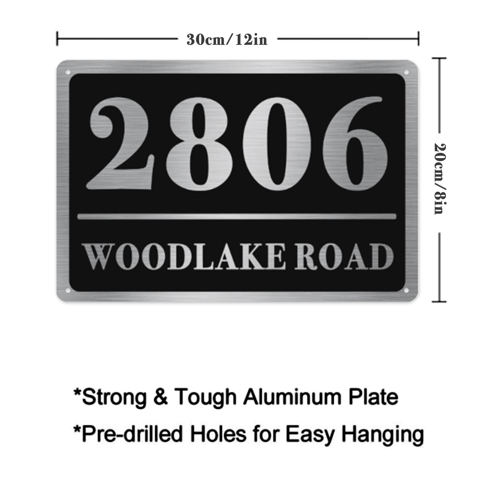 12″ x 8″ Customized Aluminum House Number Plaque Personalized Home Address Sign