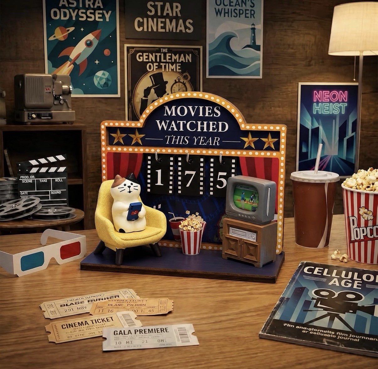 Movies Watched This Year Freestanding Tabletop Sign, Wood/Resin, Number Tags