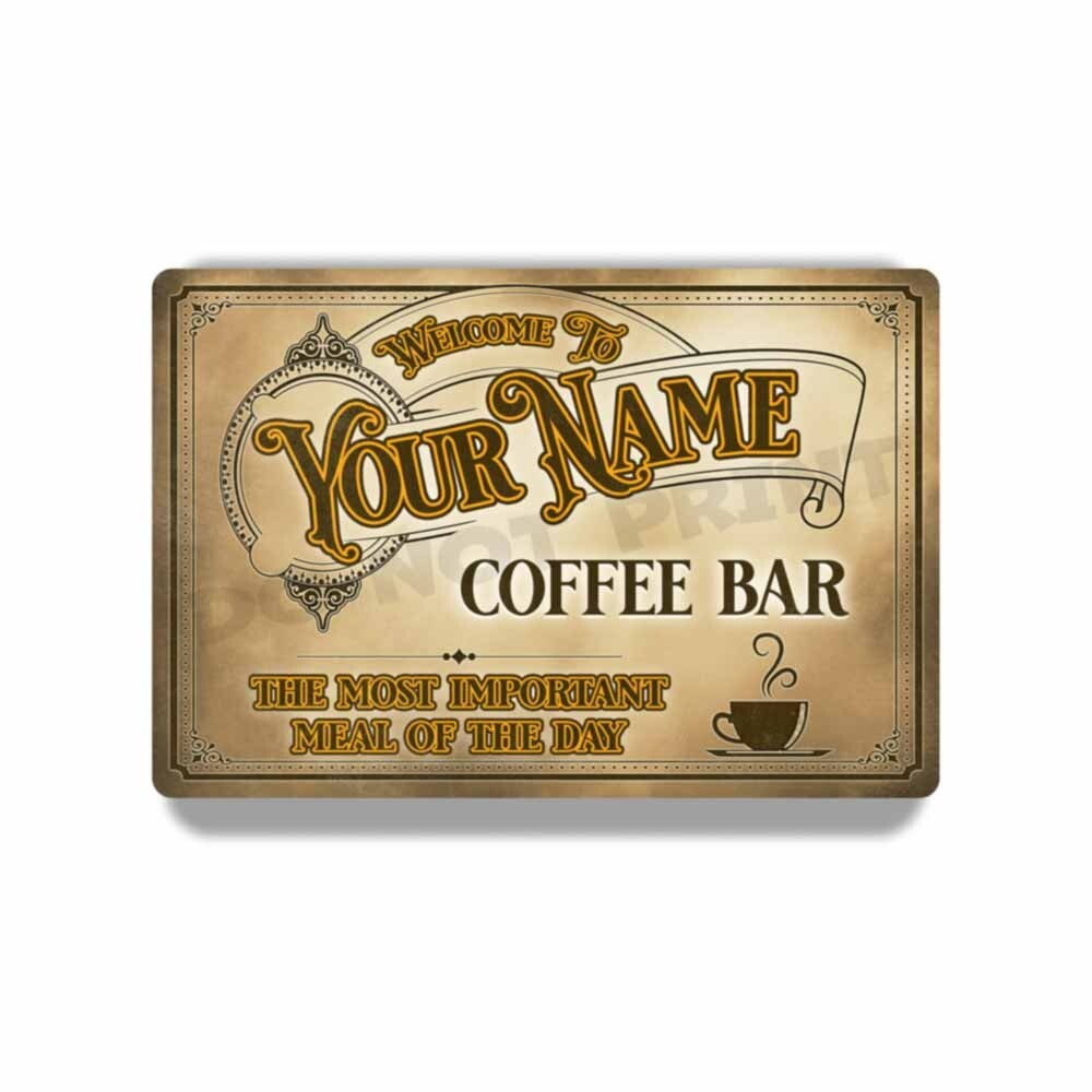 Personalize Coffee Bar Sign Vintage Old Light Café Metal Sign Coffee 4X6 or 8X12