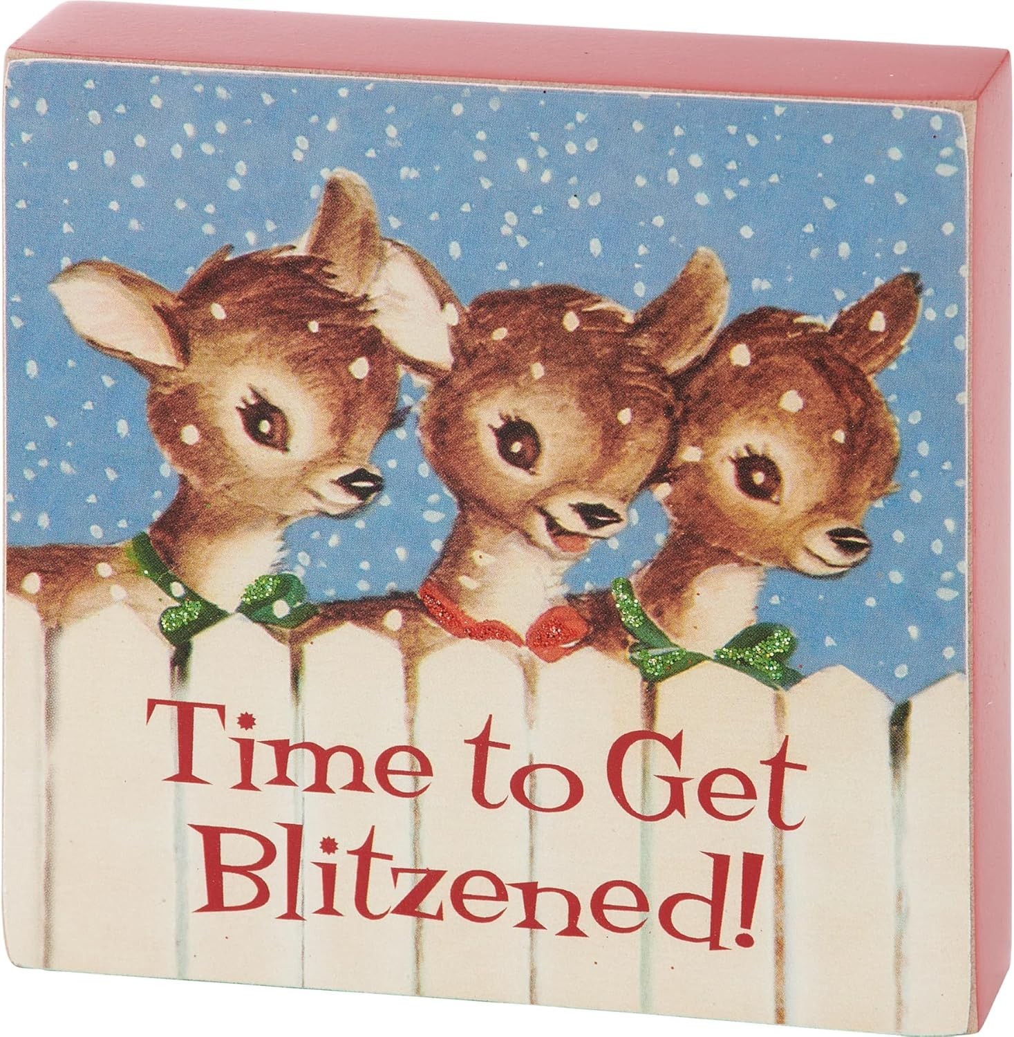 Get Blitzened Retro Christmas Primitives by Kathy Wood Block Sign 4 in x 4 in