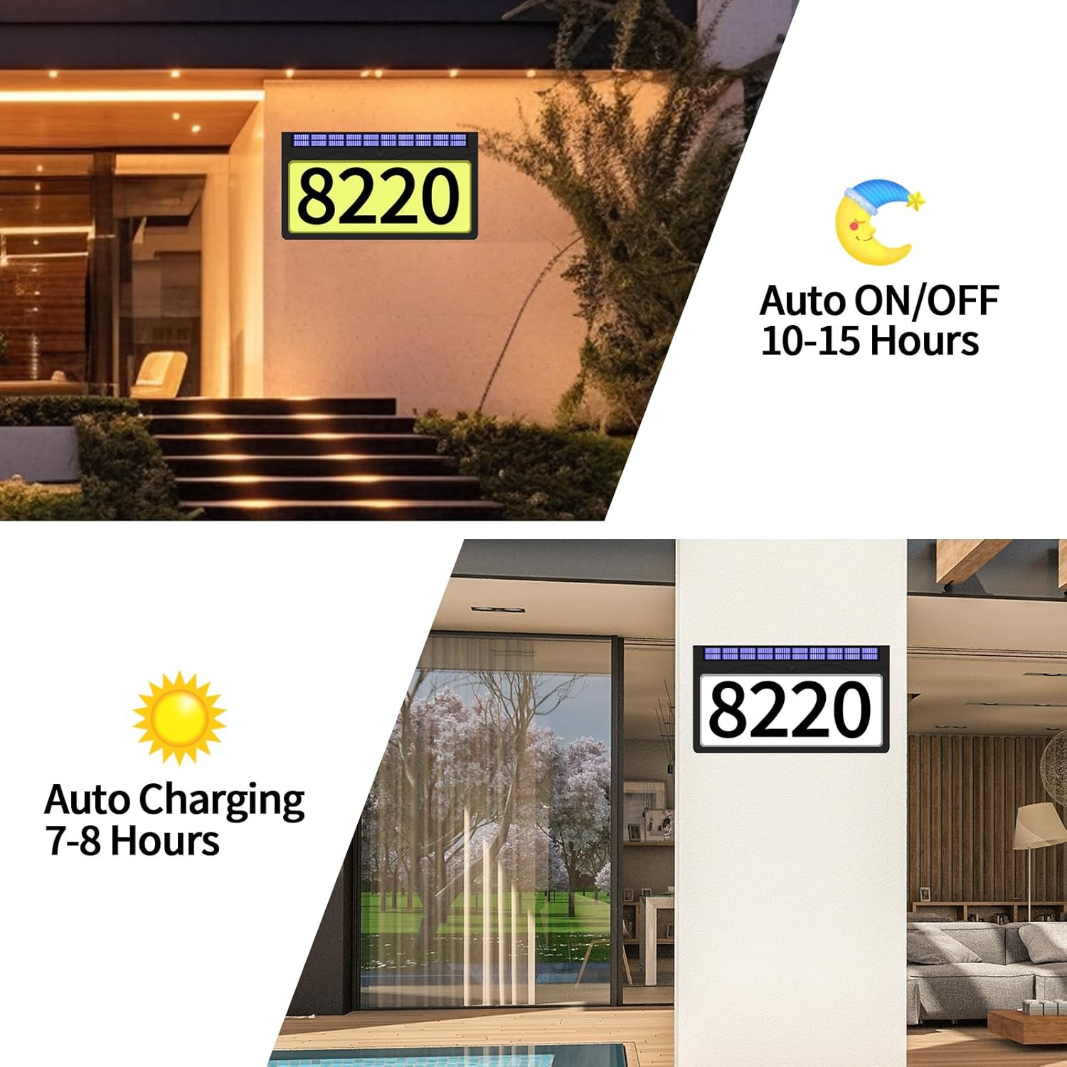 Solar Address Sign, Lighted Address Plaque Outdoor Waterproof, Illuminated RGBW