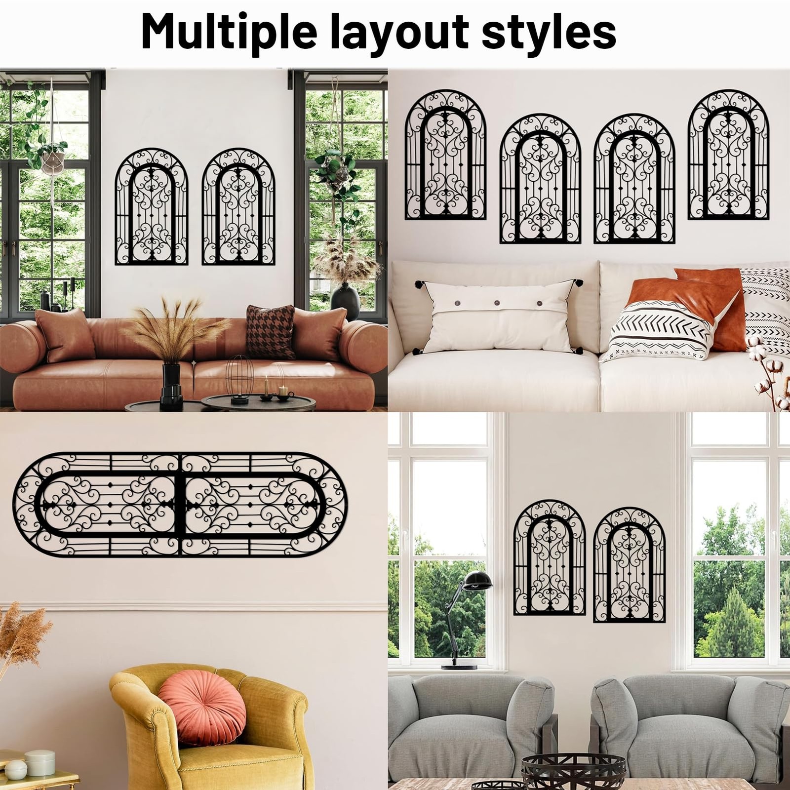 Metal Scroll Wall Decor – Window Arch Wall Art,Wall Panels with Carved Wrough…