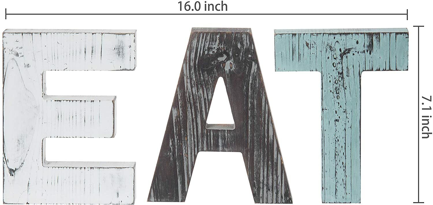 MyGift Rustic Multicolor Cutout Wooden EAT Letters, Wall Mounted Decorative Sign