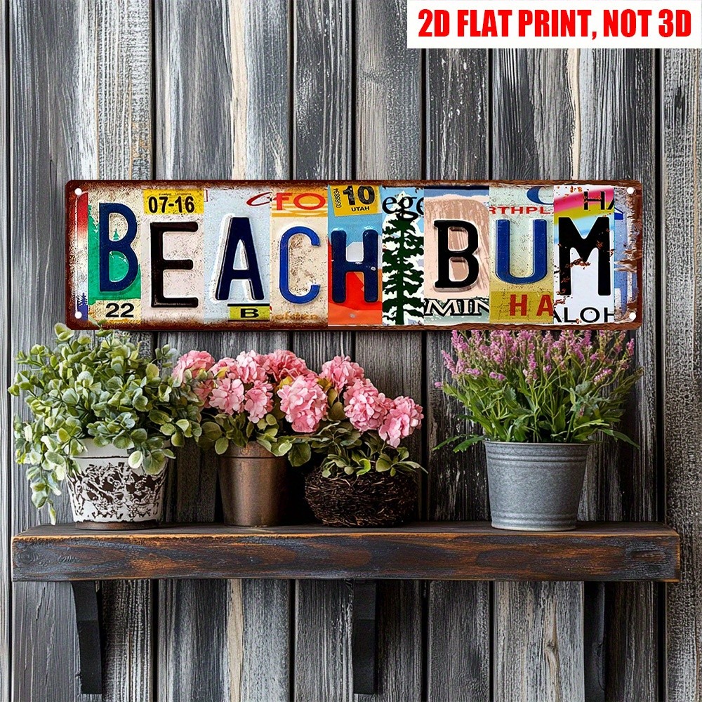 Vintage Beach Bum Metal Sign Retro Beach Decor Coastal Homes Beach Tin Plaque