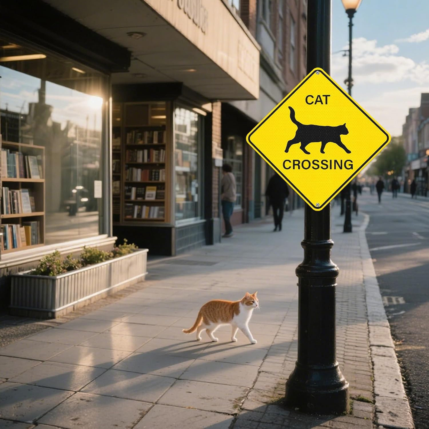 2 Pack Cat Crossing Sign 12″ x 12″ Engineer Grade Reflective Aluminum Sign Pets