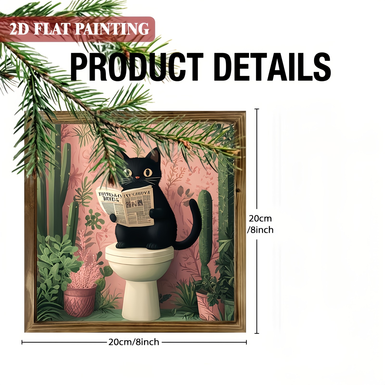 2D Bohemian Black Cat Reading Newspaper Wooden Sign for Home Bathroom Wall Decor