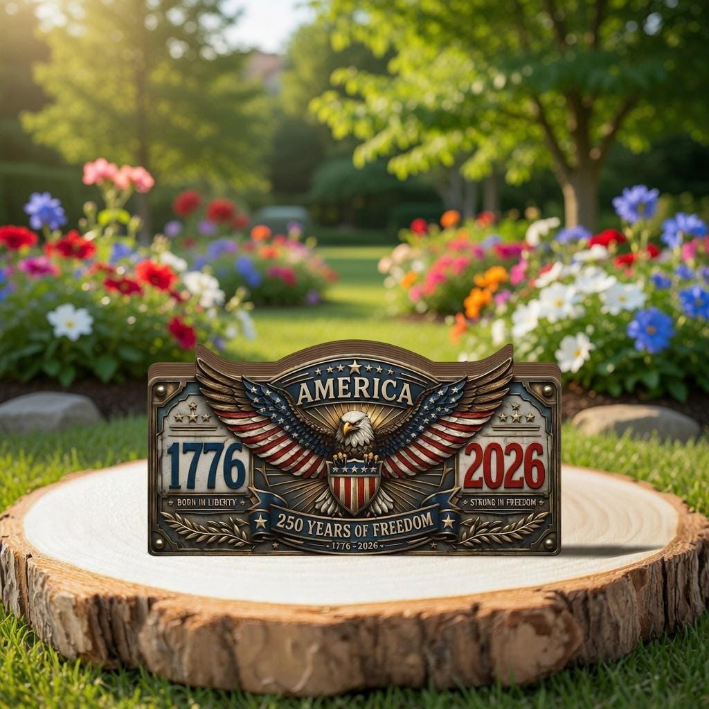 America 1776–2026 Wooden Block Decor, 250 Years of Freedom Patriotic Table Sign,