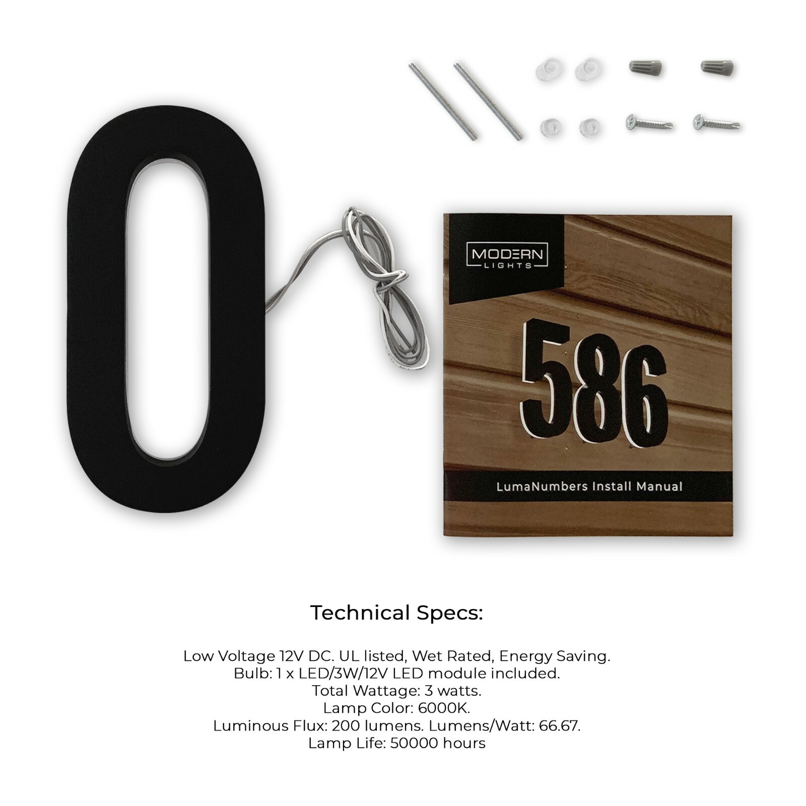 5-Inch ABS Polymer Backlit LED Address Numbers, 2700K Warm Light, Modern Design