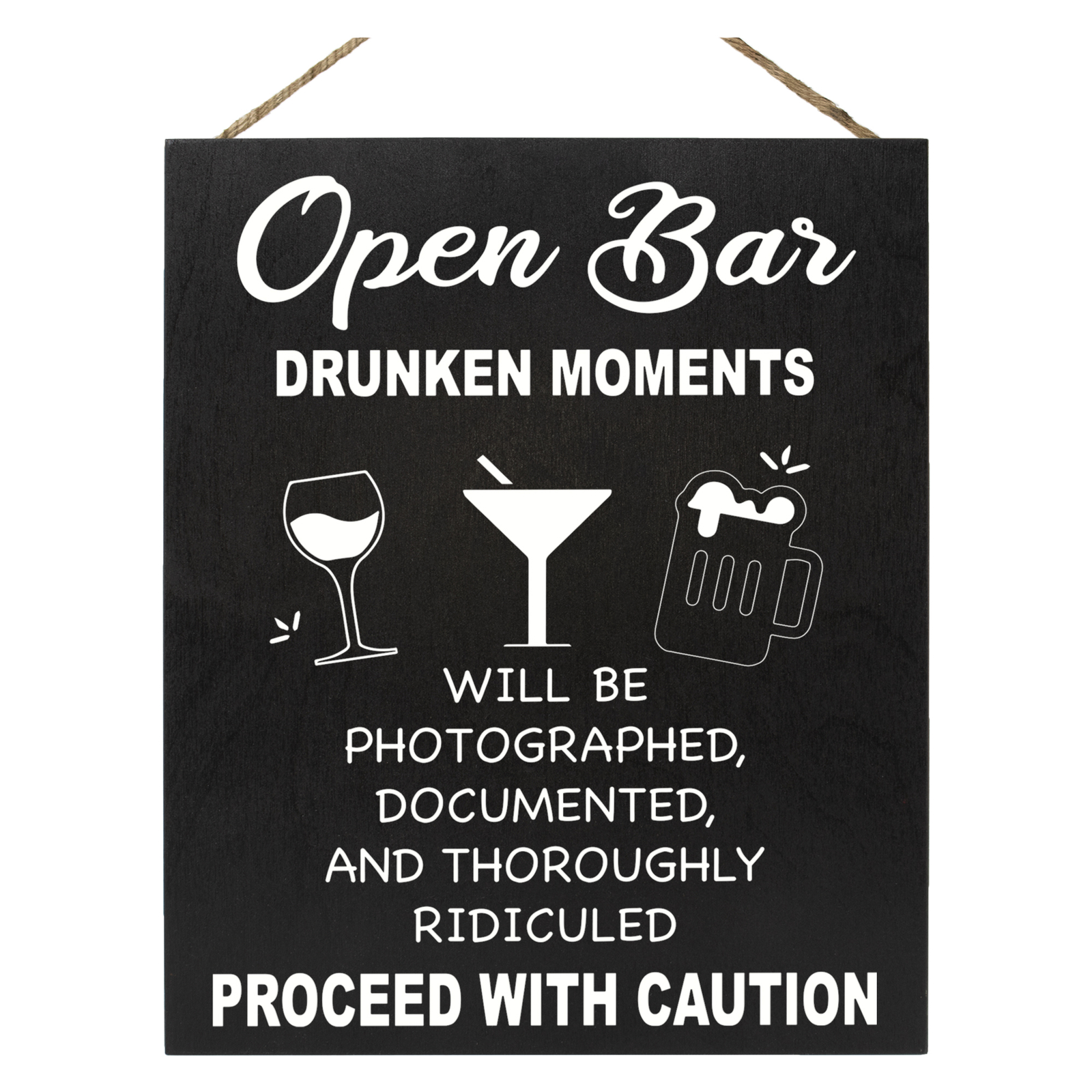 JG Open Bar Wedding Sign, Wedding Reception Signs Drunken Moments (Black)