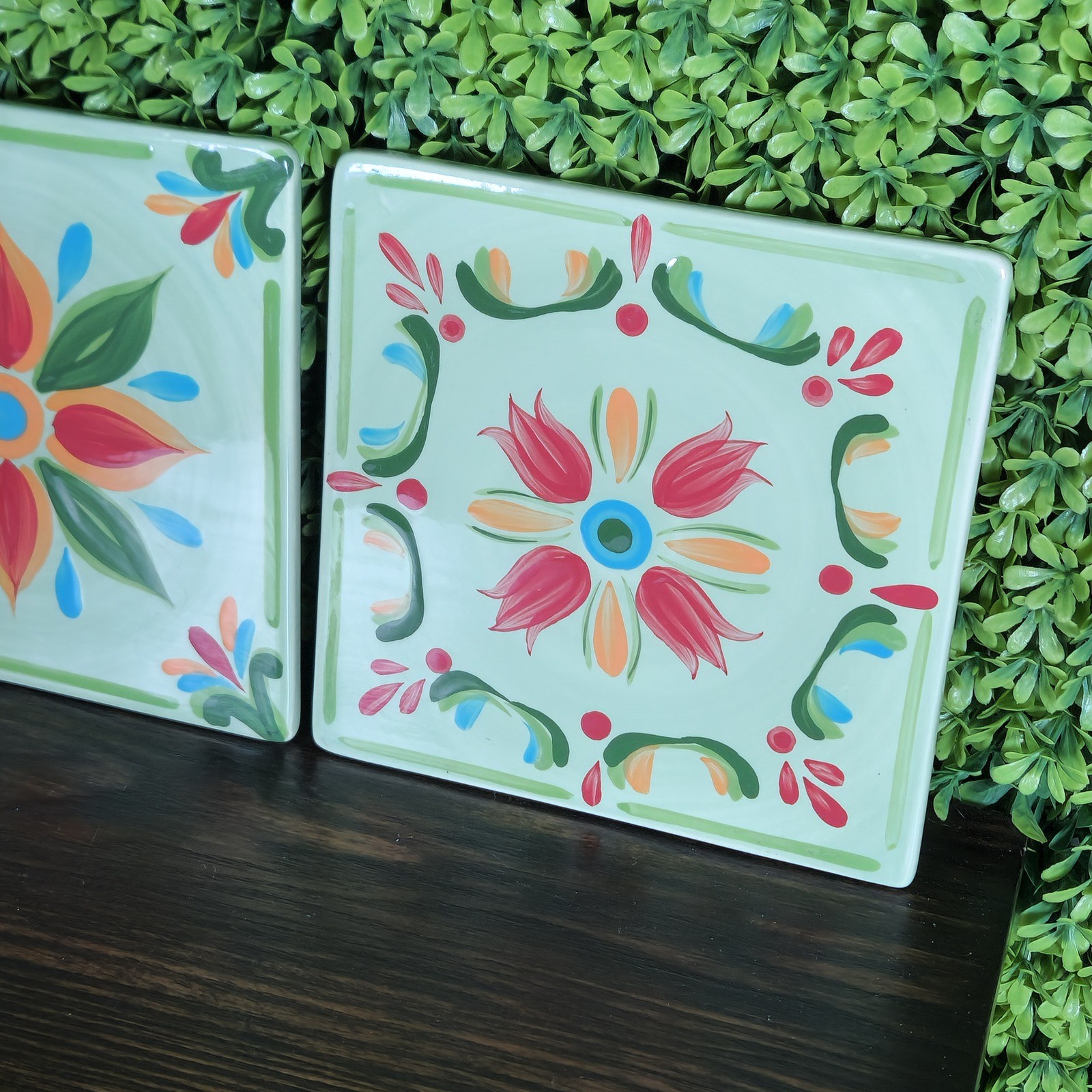 Southern Living at HOME Ceramic Floral Wall Tiles Set of 2 6×6