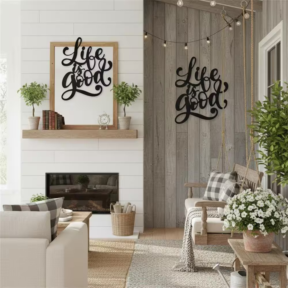 11.8 In. X 9.6 In. Black Metal Wall Art Life Is Good Wall Sign