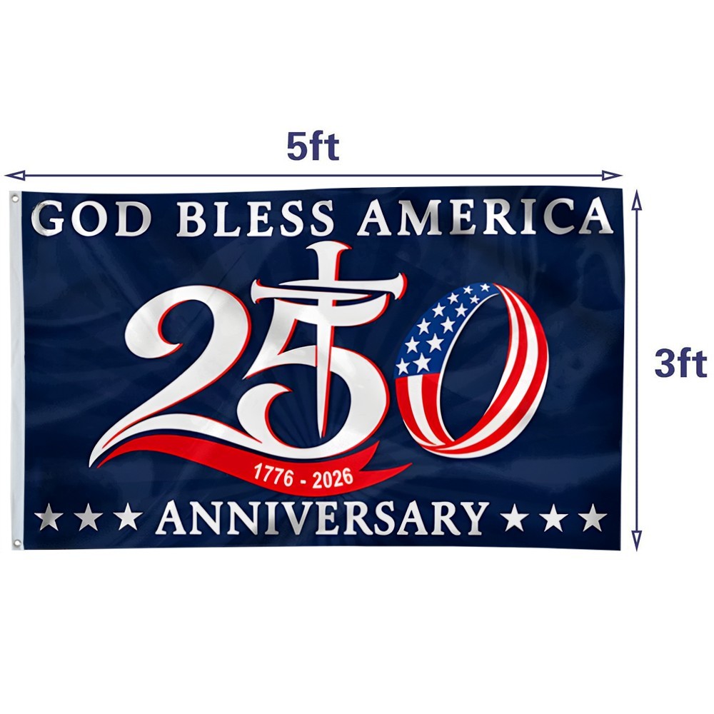 250th Anniversary 1776 2026 American God Bless America Chris Flag Banner 3x5Feet