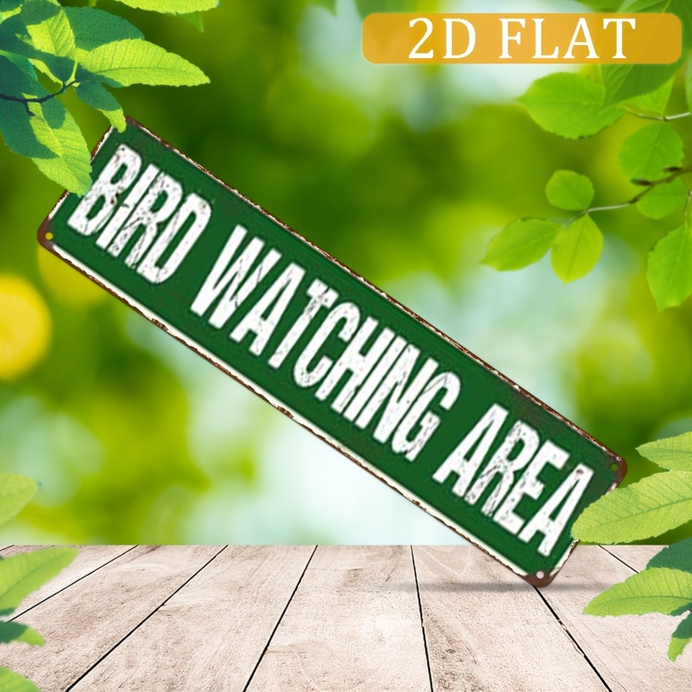 Vintage Bird Watching Sign Green White 4X16 Inches Iron Metal