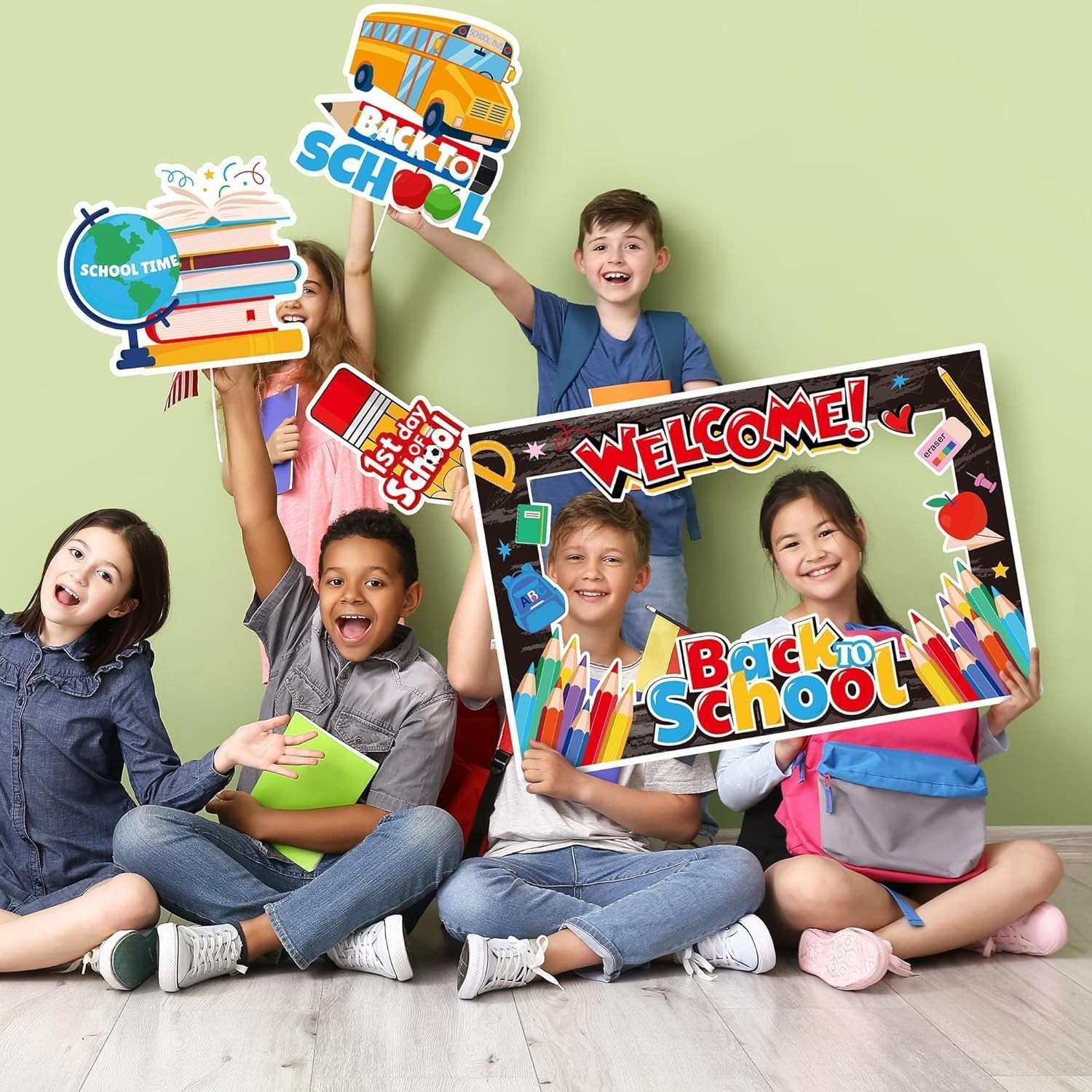 7 Pieces Welcome Back to School Yard Signs with Large Blackboard Photo Frame 202