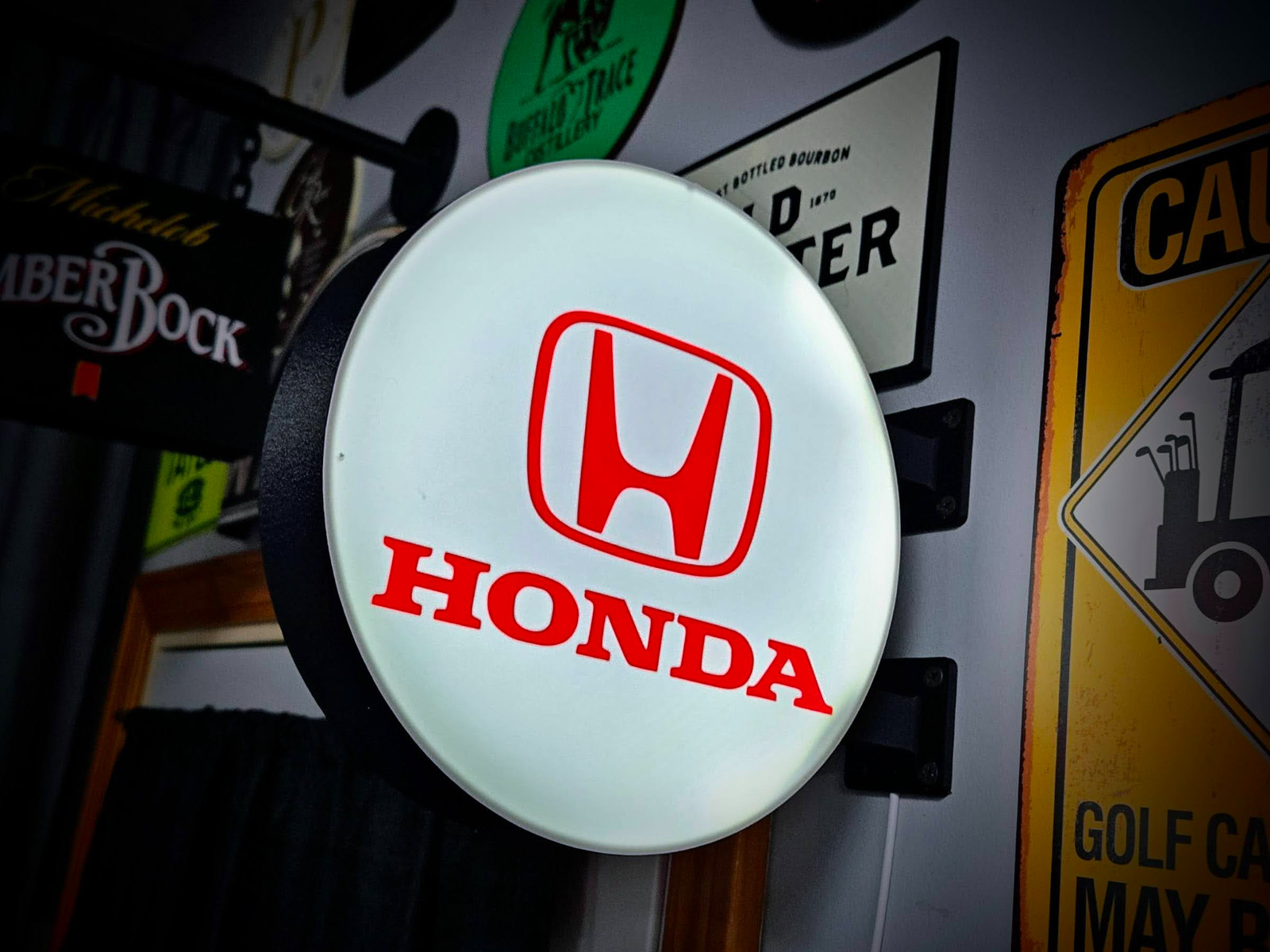 Honda Auto LED Lightbox Sign 3D Printed Round Wall Mount Man Cave Garage Decor