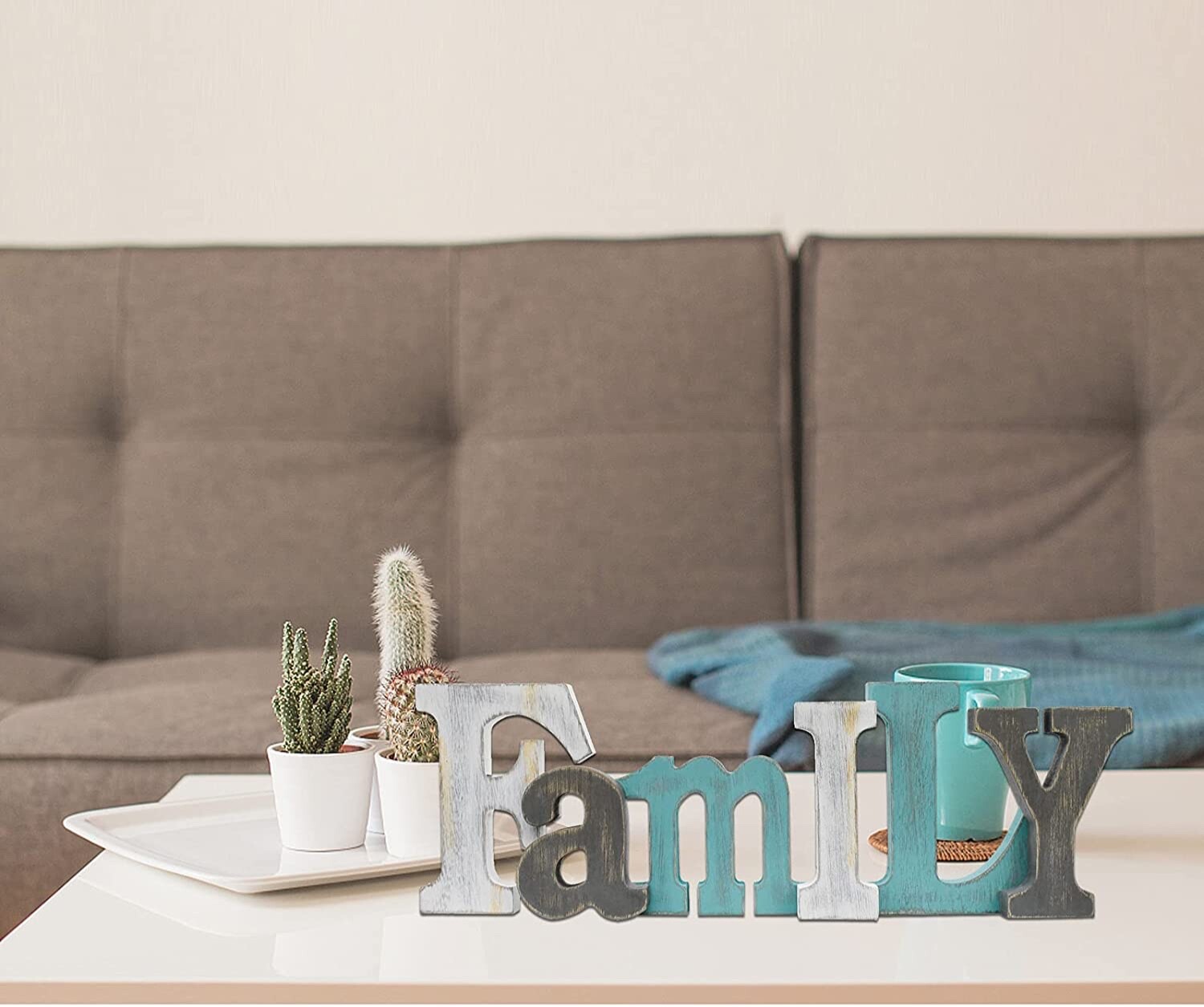 Multicolor Wooden Family Word Sign Freestanding Block Letters Wall Mounted…