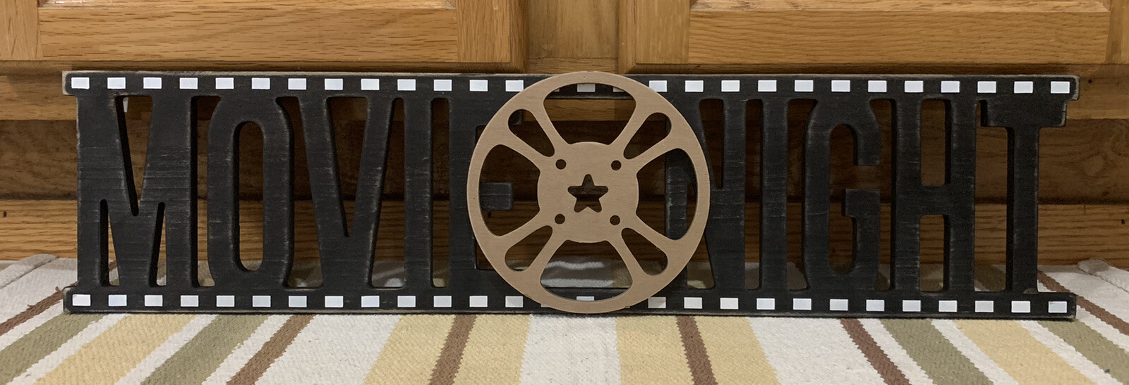 Movie Night Wooden Sign Cinema Theater Movie Reel Home Wall Decor Film DVD