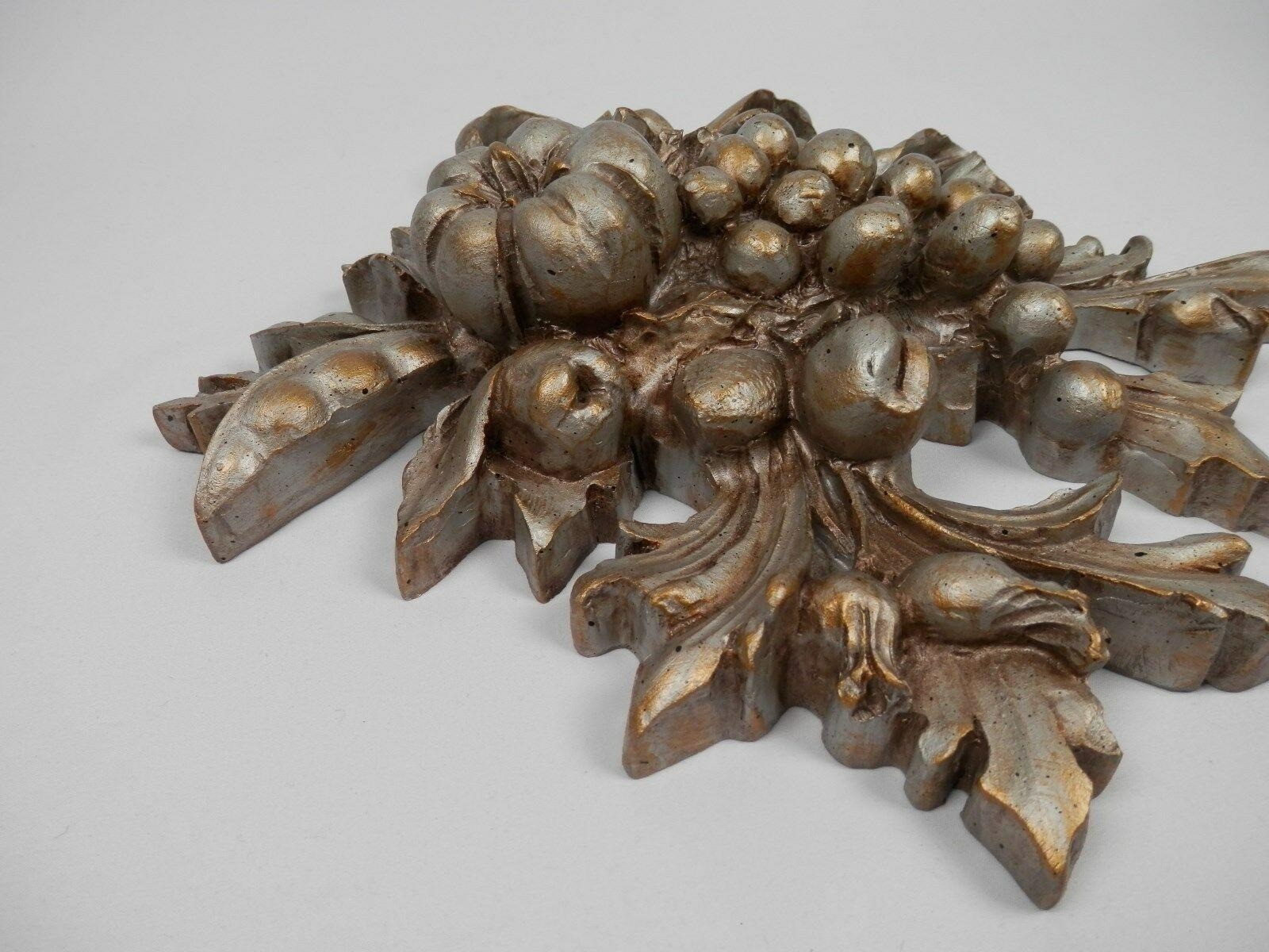Hickory Manor House Wall Decor Fruit Carving I Ornate Resin Metallic Made USA