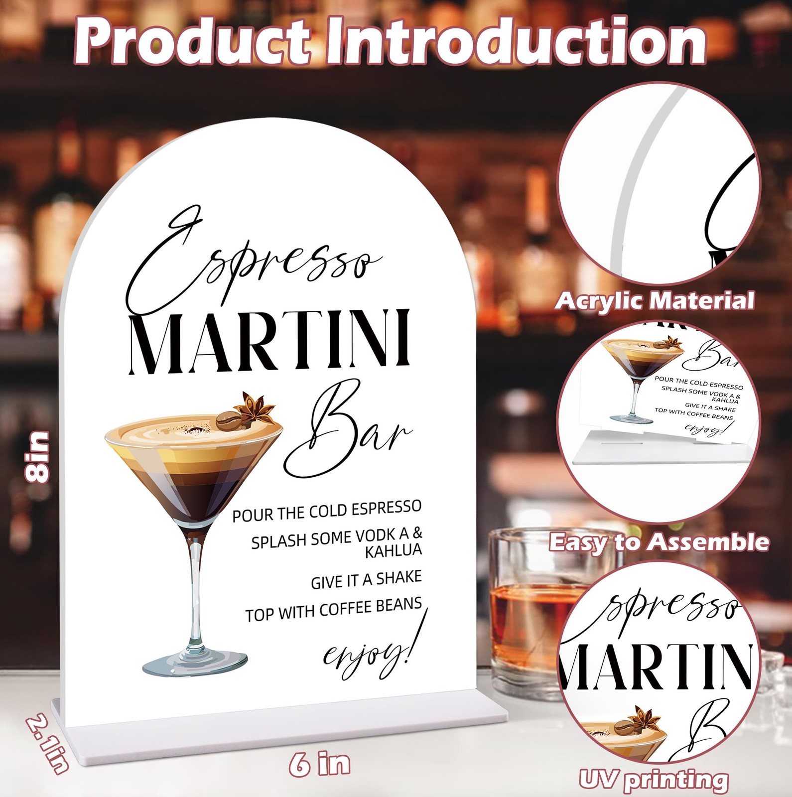 Espresso Martini Bar Table Sign – Bridal Brunch Bar, 6×8 Acrylic Sign, Perfec…