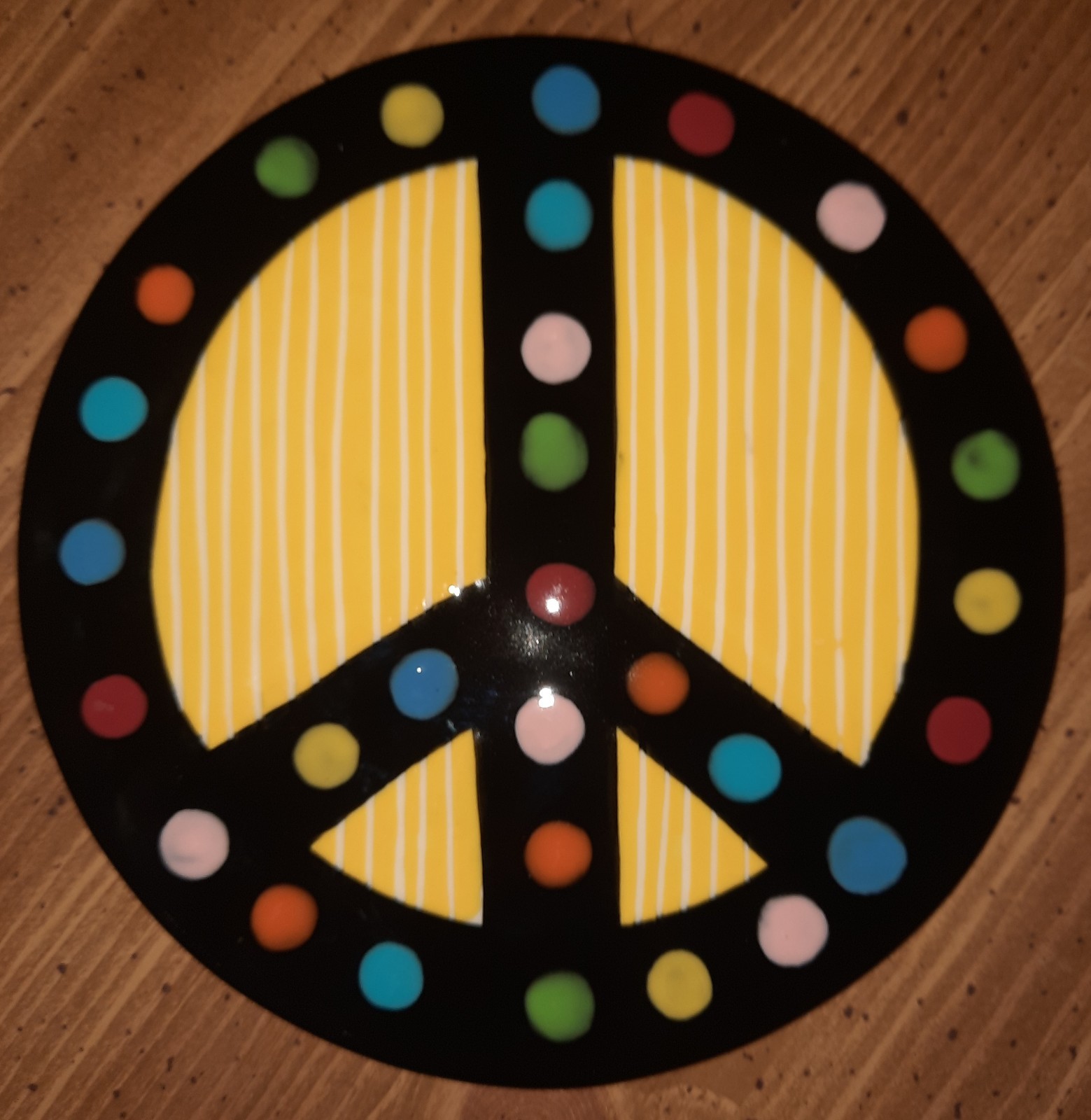 Coton Colors Peace Sign Attachment Colorful Black & Yellow Ceramic Hand Crafted
