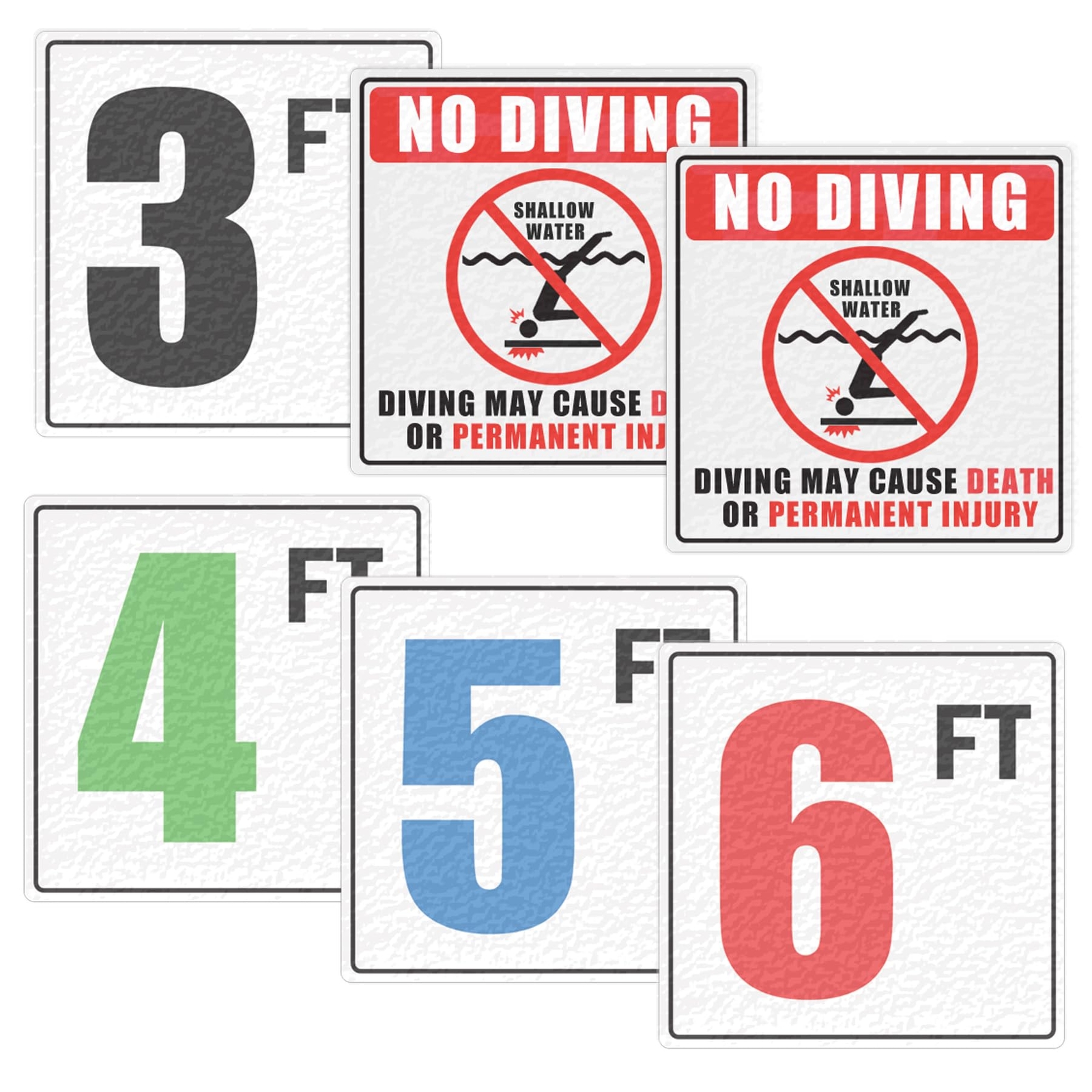 6×6” Swimming Pool Depth Warning Stickers – Non-Slip Pool Safety Markers