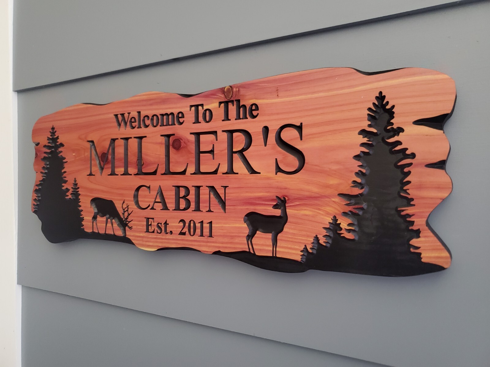 Custom Cabin Sign Carved Wood Family Name Vacation Home Plaque Deer Camp Home