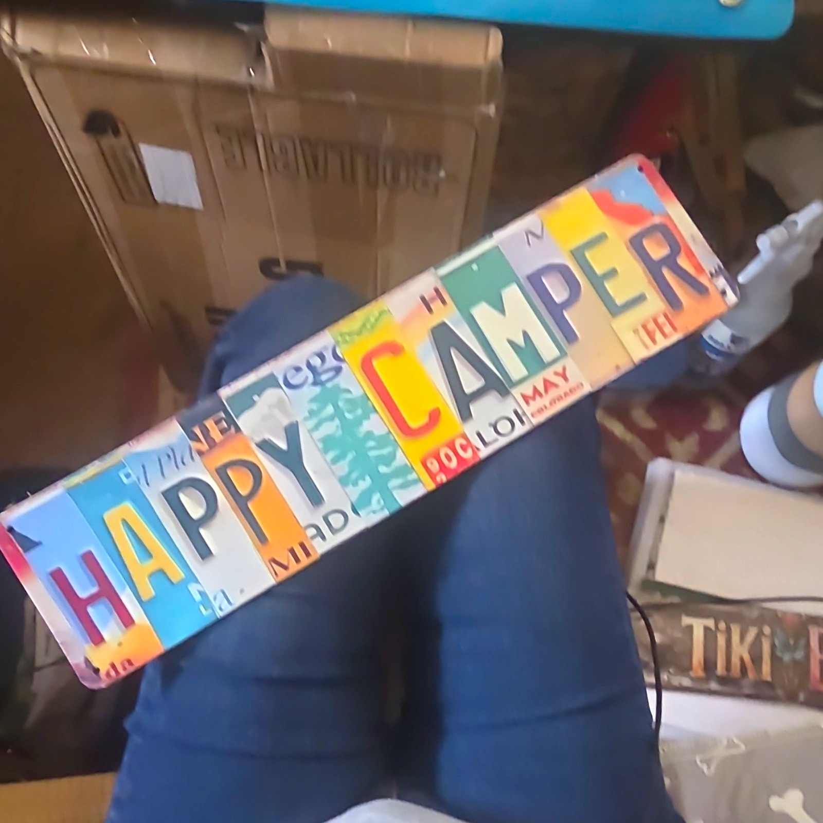 Happy Camper Multicolor Metal Wall Sign, Decorative Rectangular Hanging Plaque
