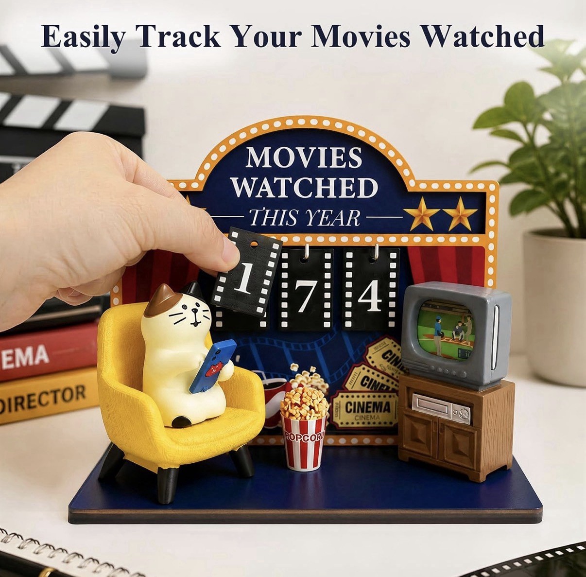 Movies Watched This Year Freestanding Tabletop Sign, Wood/Resin, Number Tags