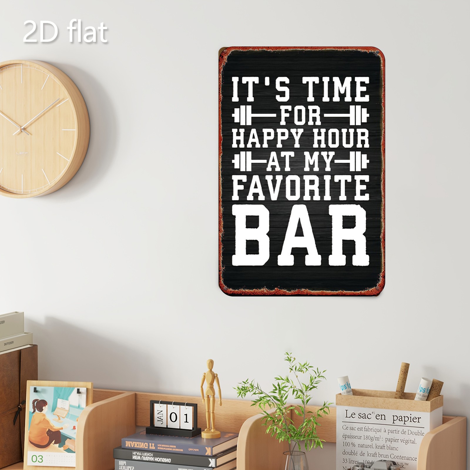 20.32×30.48 cm Metal Sign “Happy Hour Is Here” Rustic Iron Wall Decor