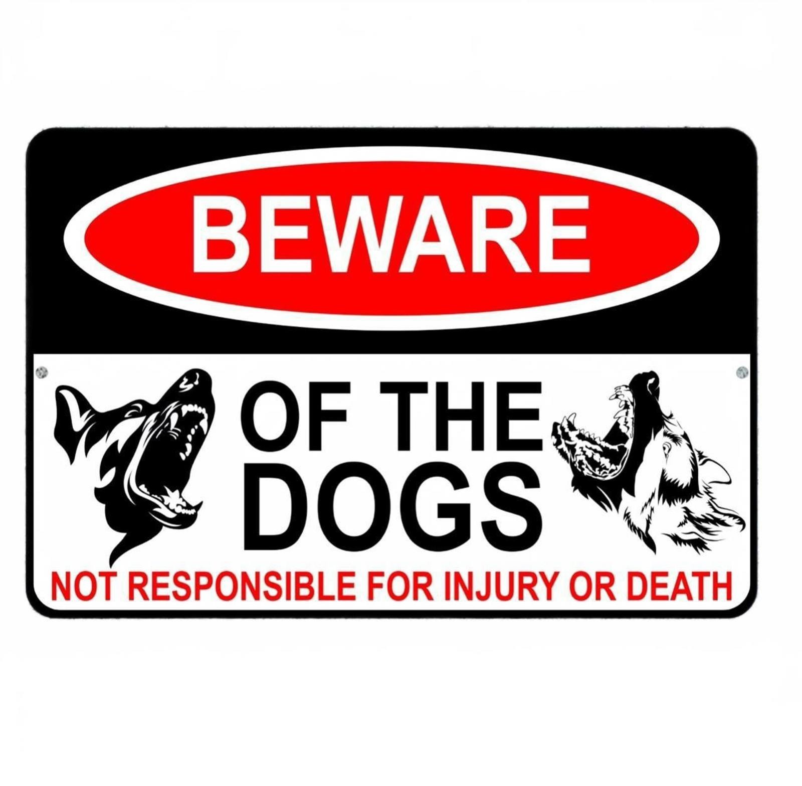 Beware Dogs Sign BanginPrints Aluminum Metal 8×12 Door Mounted Warning