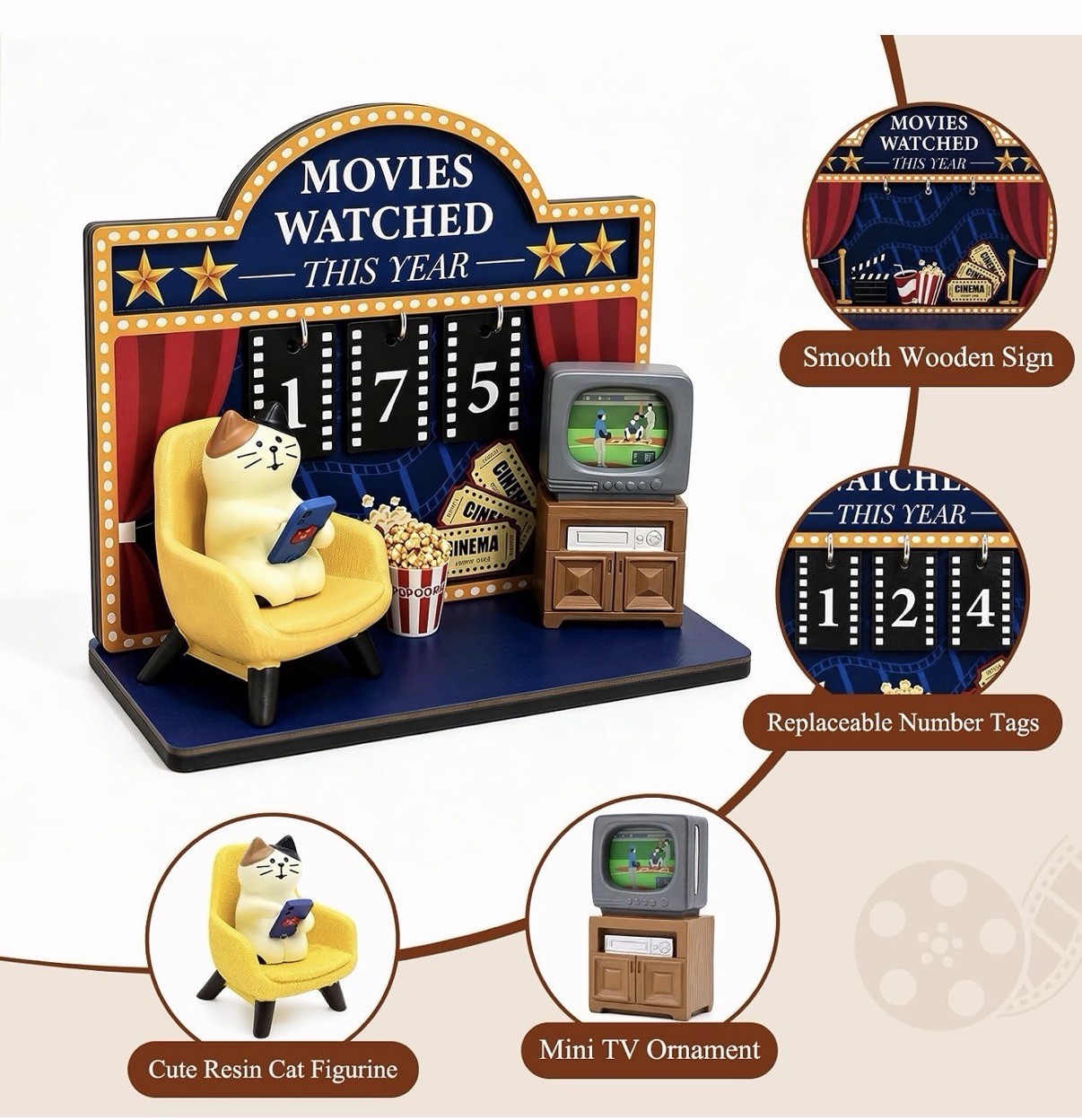 Movies Watched This Year Freestanding Tabletop Sign, Wood/Resin, Number Tags