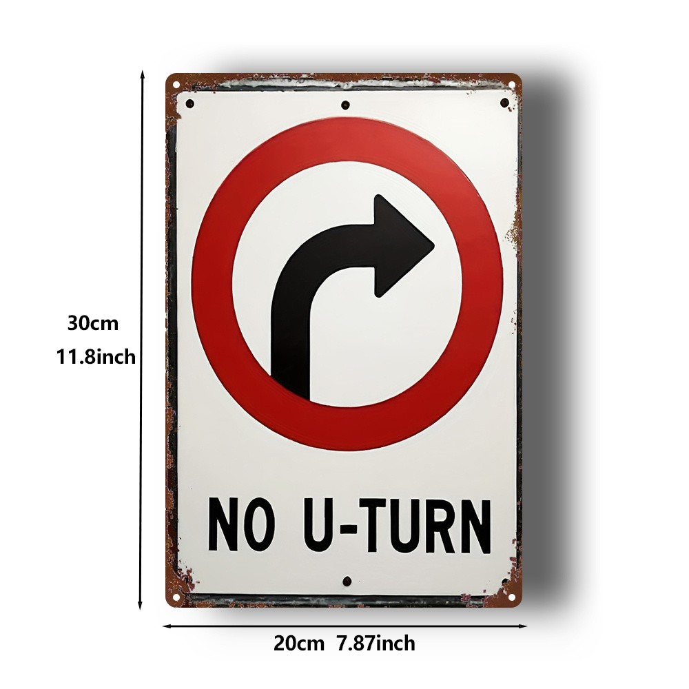 Vintage White Distressed Metal Sign circle traffic symbol road warning