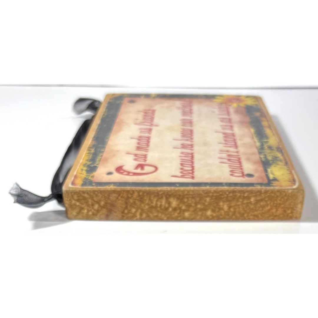 Vintage God Made Us Friends Wood Rectangular Plaque Flowers Floral Ready To Hang