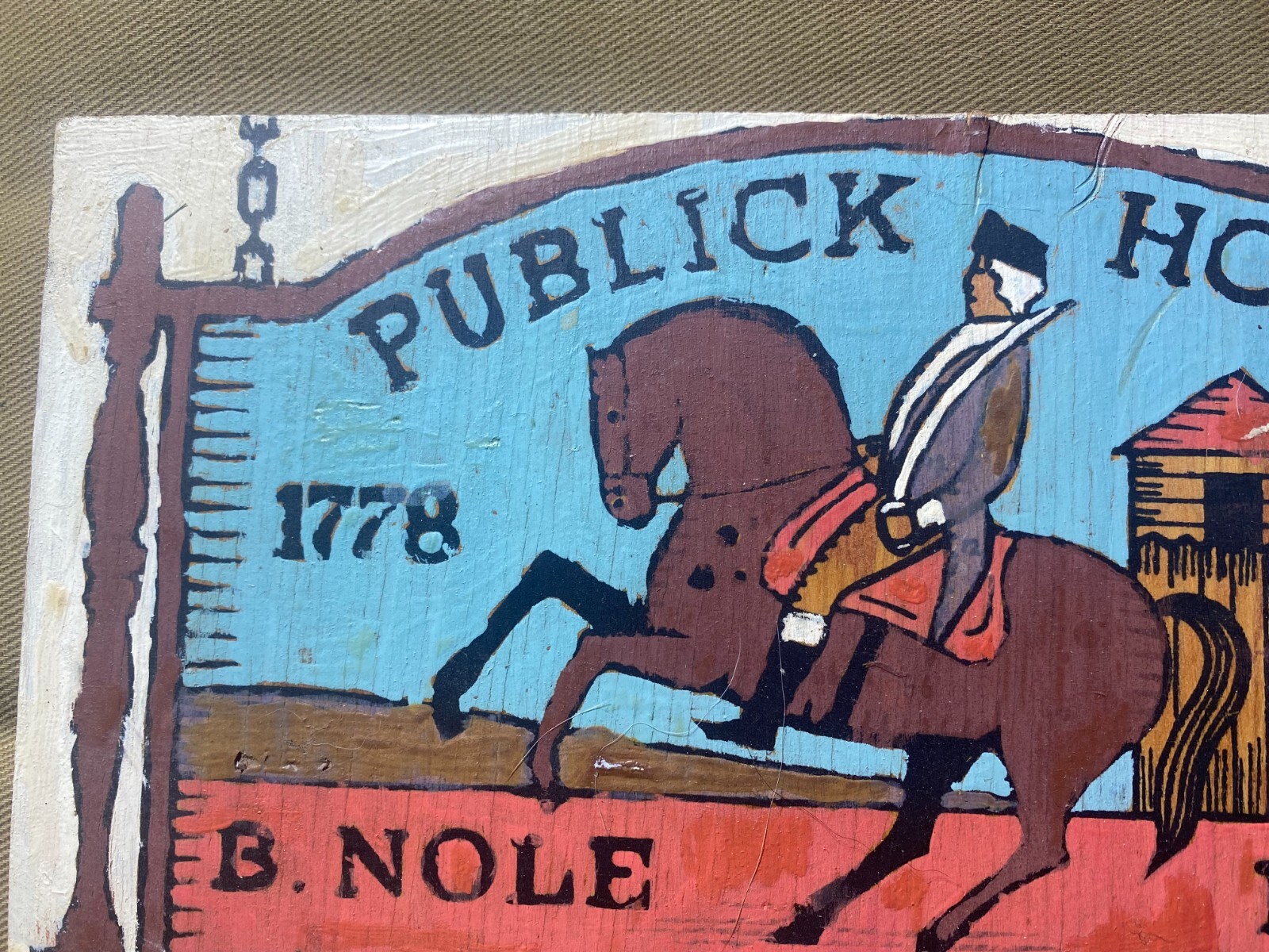Vintage Folk Art Wood Painted Plaque “Publick House 1778″ – 12.0” Long