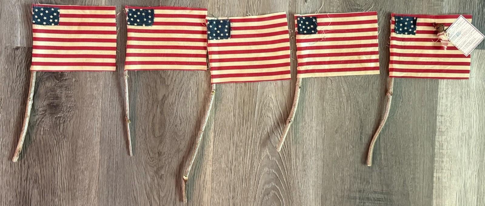 5 Rustic Grubby Primitive Style American Flags Small Decor Handmade Staind USA