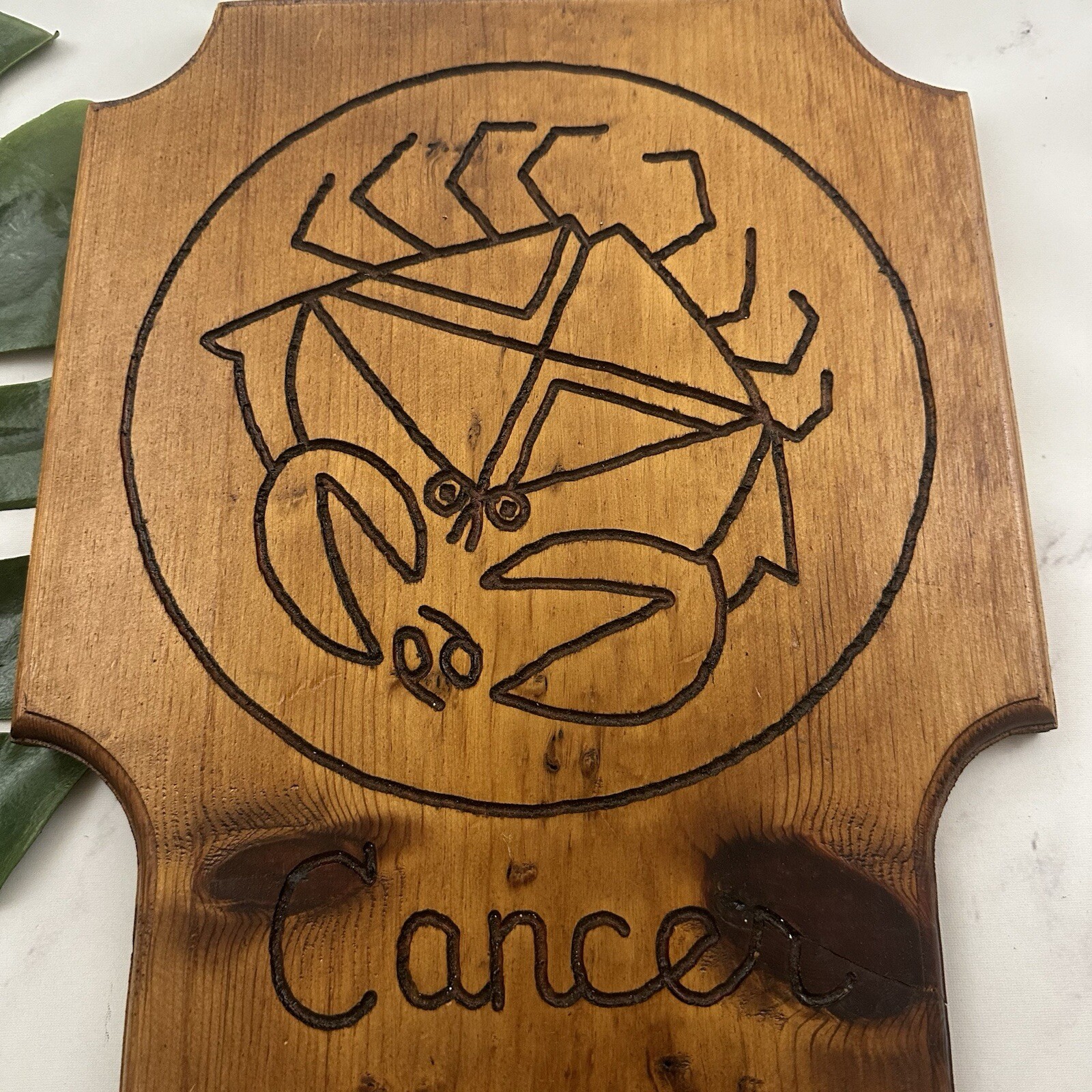 Vintage Handmade Cancer Zodiac Sign Wall Hanging Hook Decor Crab Star Carved